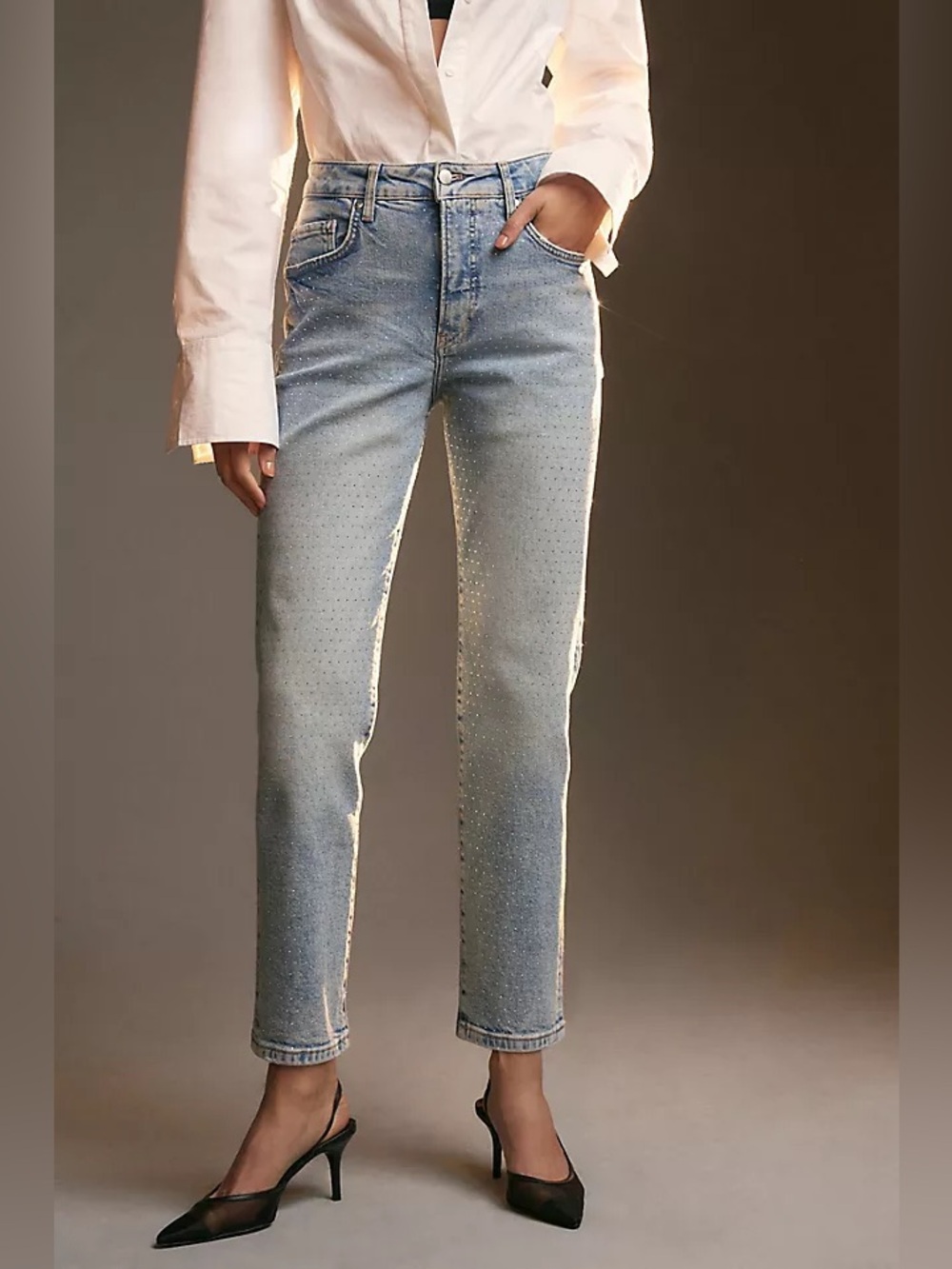 Anthropologie Pilcro Vintage High Rise Gem Straight Leg Jeans Size 24P NWT